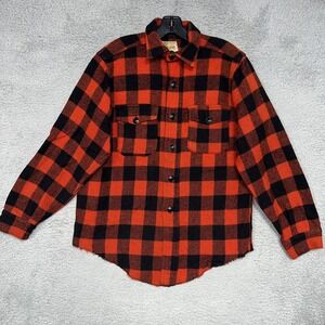 VTG Melton Wintermaster Shirt Men Sz L Red Buffalo Plaid Flannel Wool Button Up‎